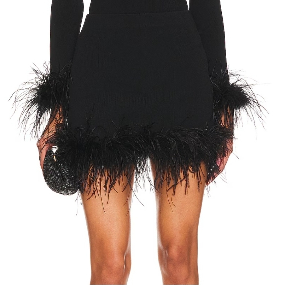 Astr Black Feather-Trim Mini Skirt